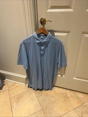 Peter Millar Light Blue & White Striped Polo
